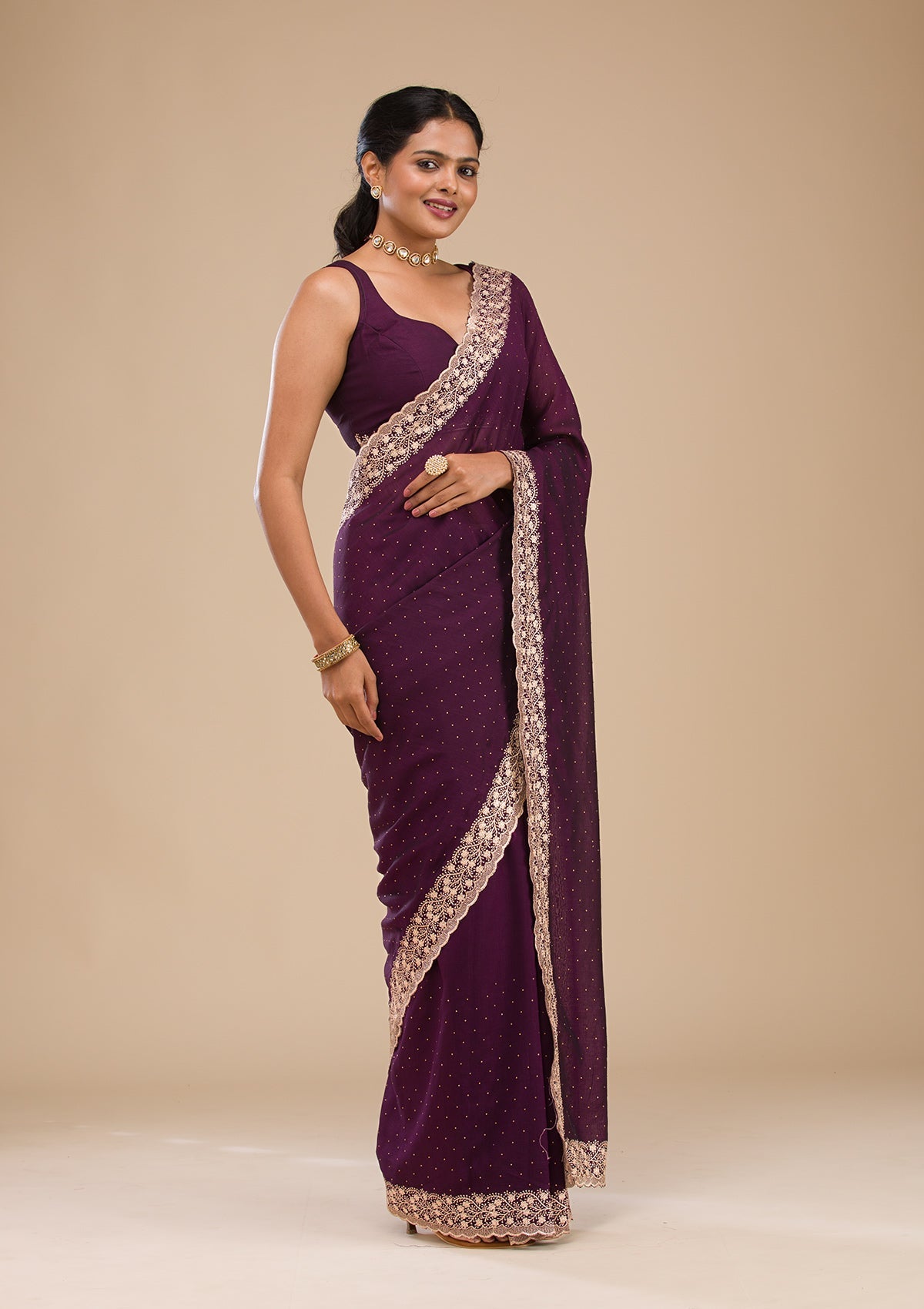 Purple Zariwork Soft Silk Saree