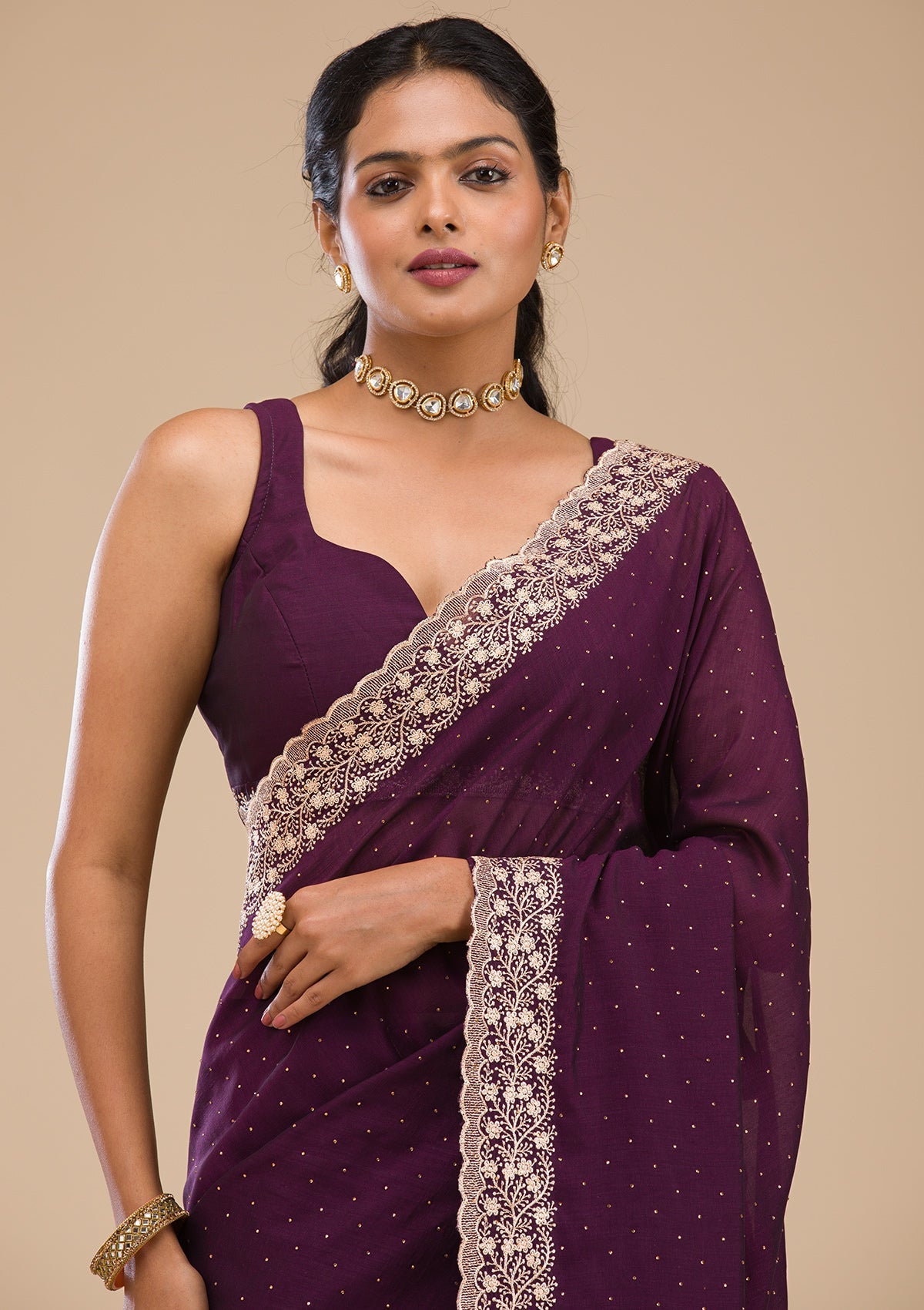 Purple Zariwork Soft Silk Saree