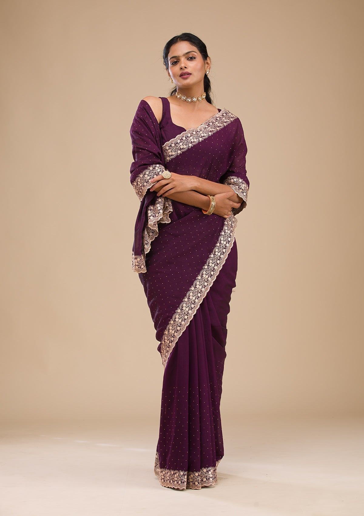 kosariii✴︎ Buy Purple Zariwork Soft Silk Saree - Koskii