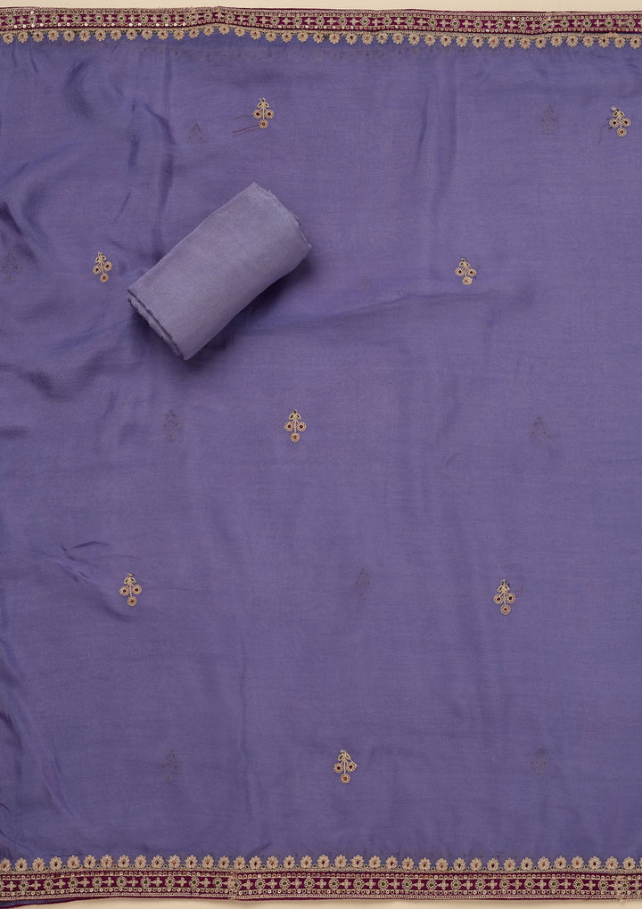 Purple Zariwork Tissue Unstitched Salwar Suit-Koskii