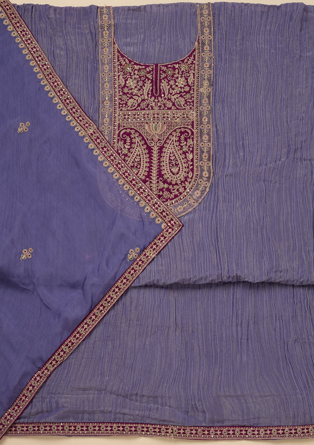 Purple Zariwork Tissue Unstitched Salwar Suit-Koskii