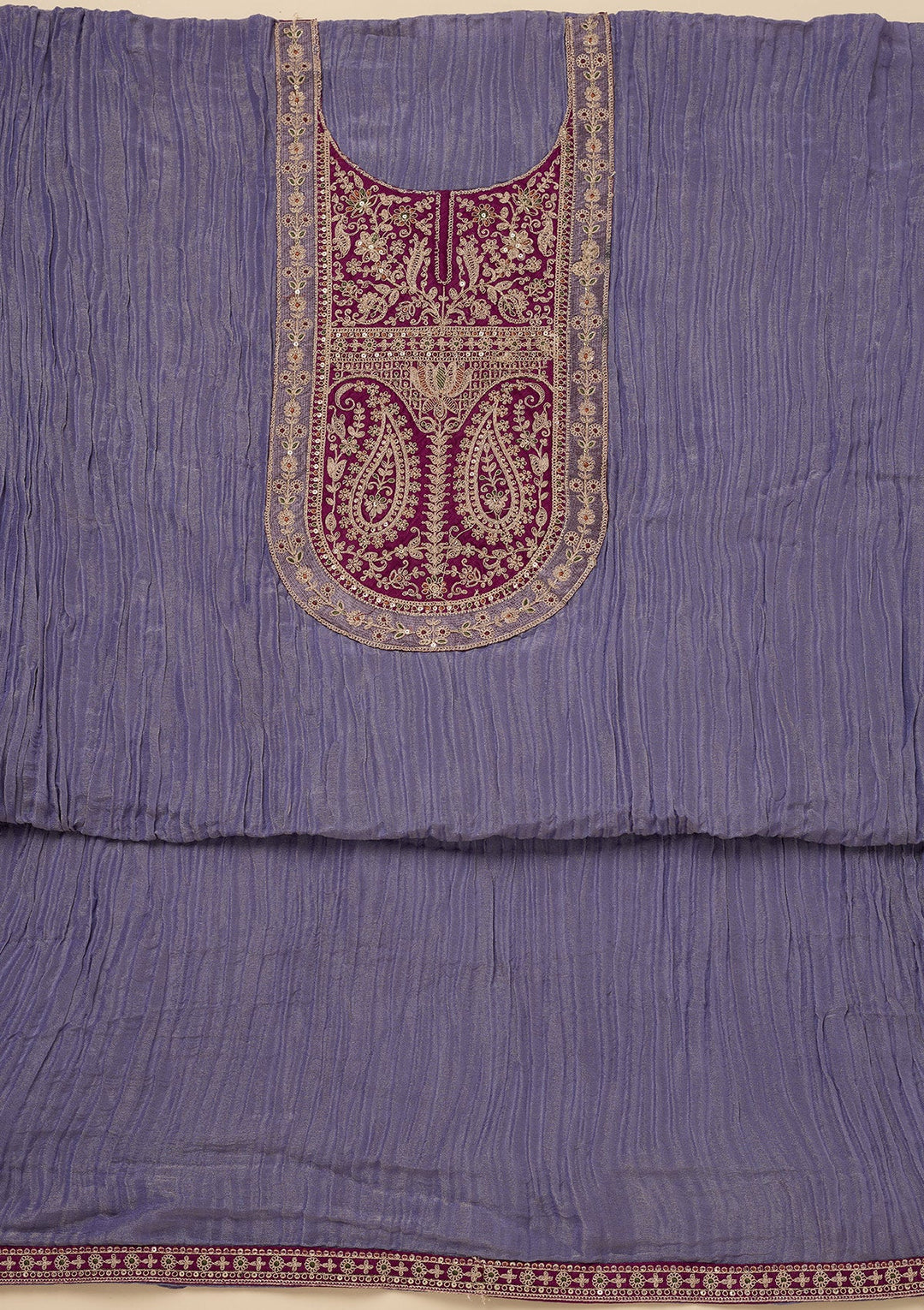 Purple Zariwork Tissue Unstitched Salwar Suit-Koskii