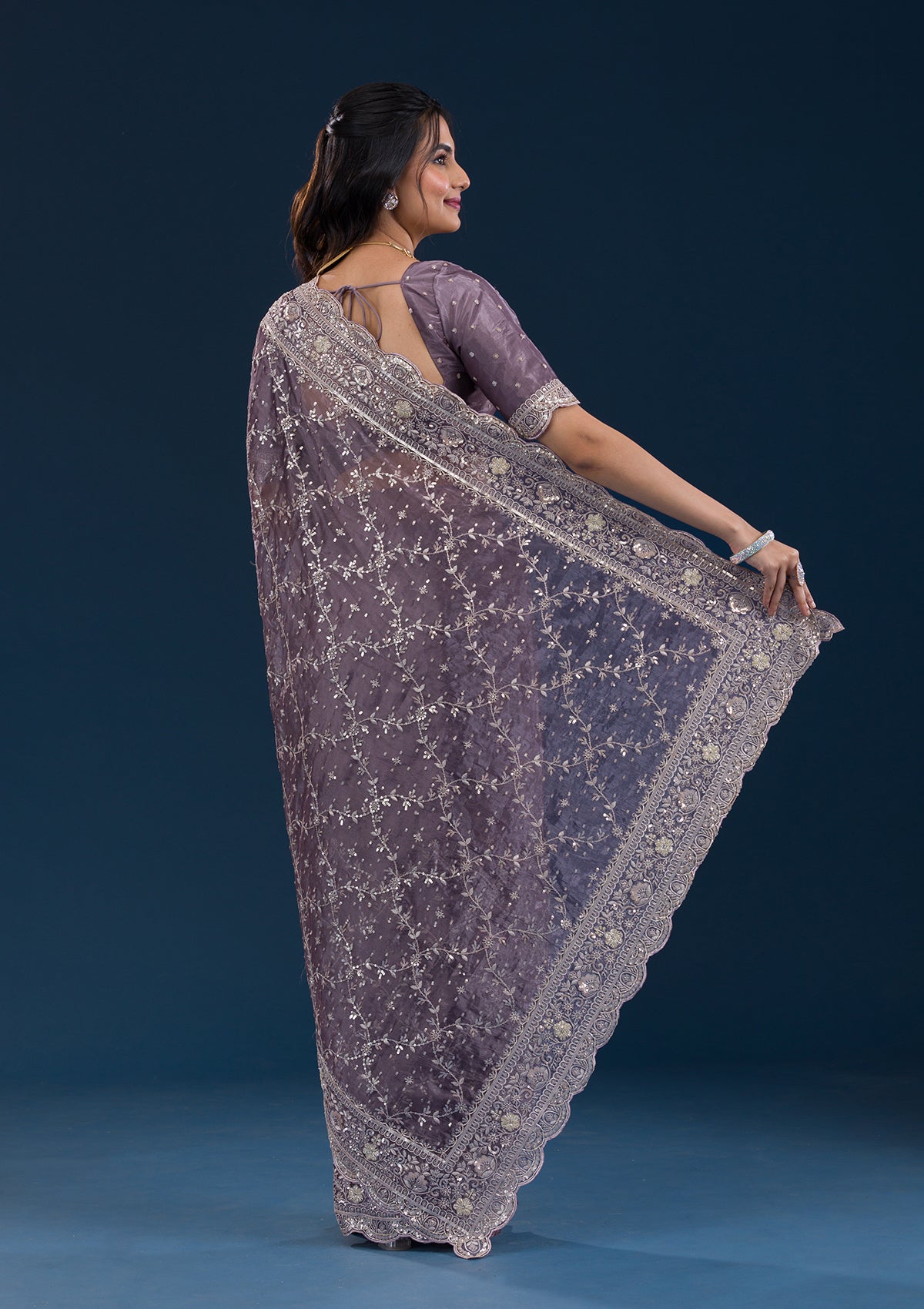 Purple Zariwork Tissue Saree-Koskii