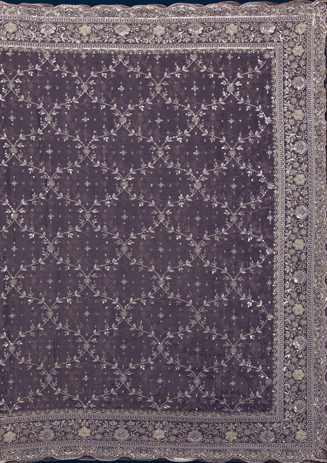 Purple Zariwork Tissue Saree-Koskii