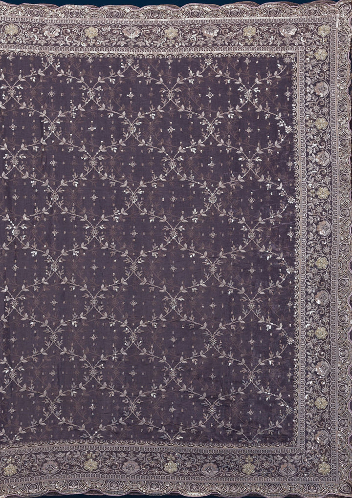 Purple Zariwork Tissue Saree-Koskii