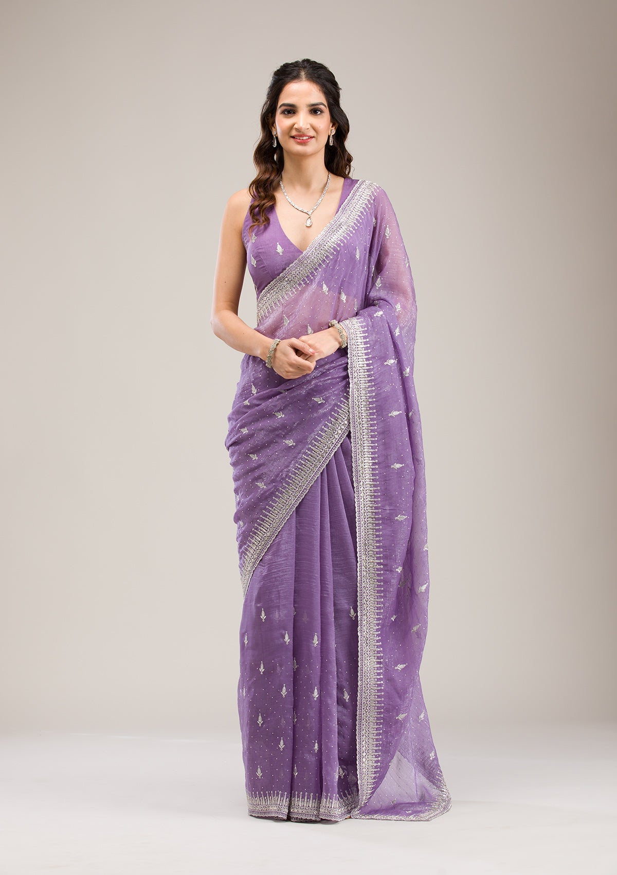 Purple Zariwork Tissue Saree-Koskii