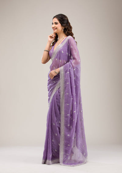 Purple Zariwork Tissue Saree-Koskii