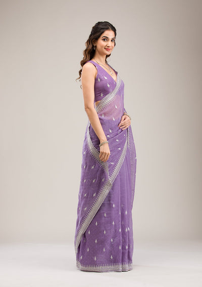 Purple Zariwork Tissue Saree-Koskii