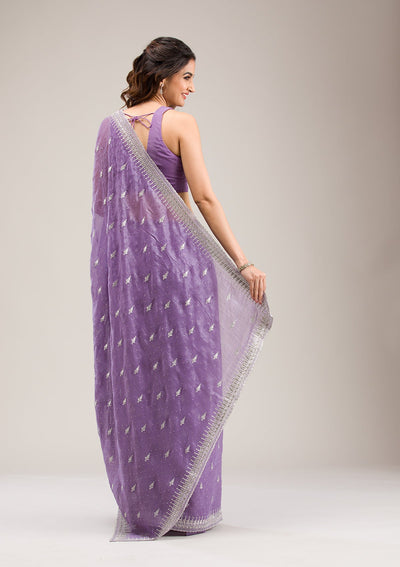 Purple Zariwork Tissue Saree-Koskii