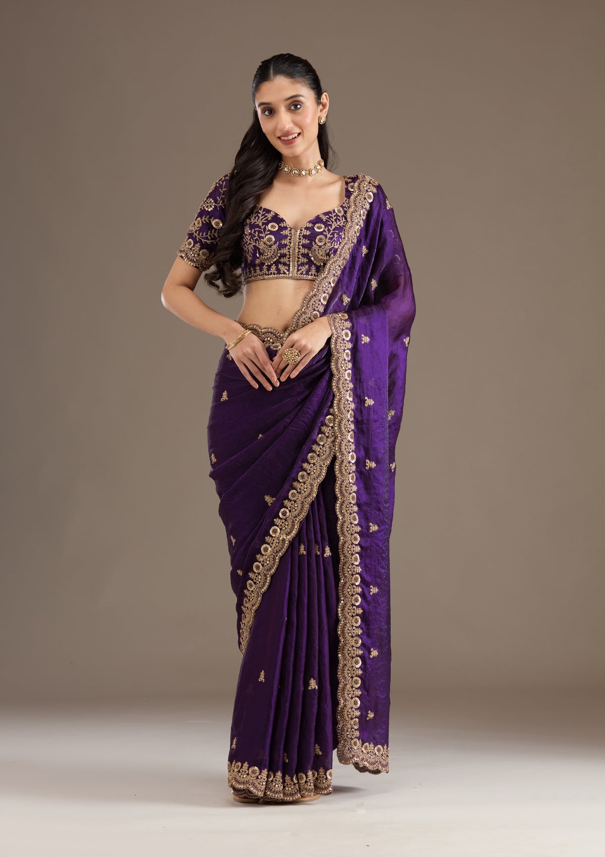 Purple Zariwork Tissue Saree-Koskii