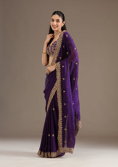 Purple Zariwork Tissue Saree-Koskii