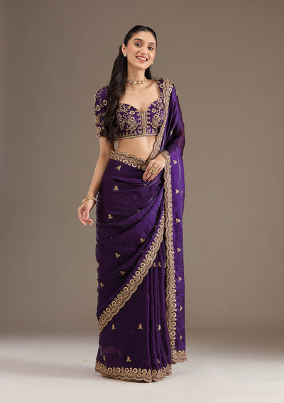 Purple Zariwork Tissue Saree-Koskii