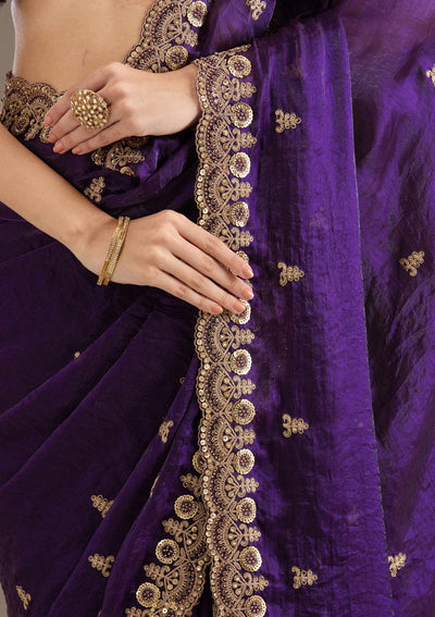 Purple Zariwork Tissue Saree-Koskii