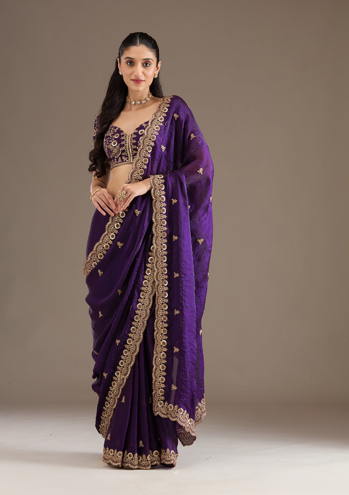 Purple Zariwork Tissue Saree-Koskii