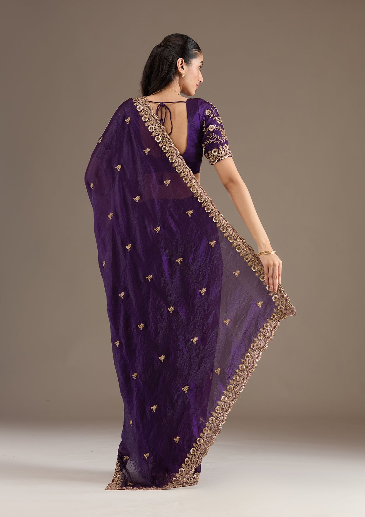 Purple Zariwork Tissue Saree-Koskii