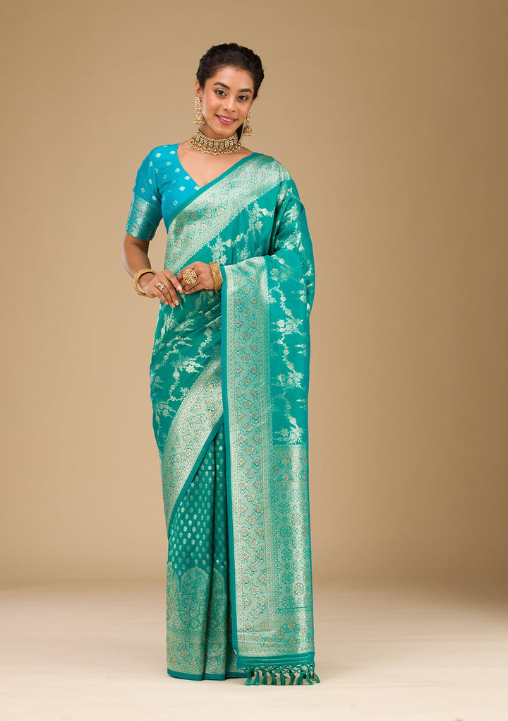 Rama Green Stonework Art Silk Saree-Koskii