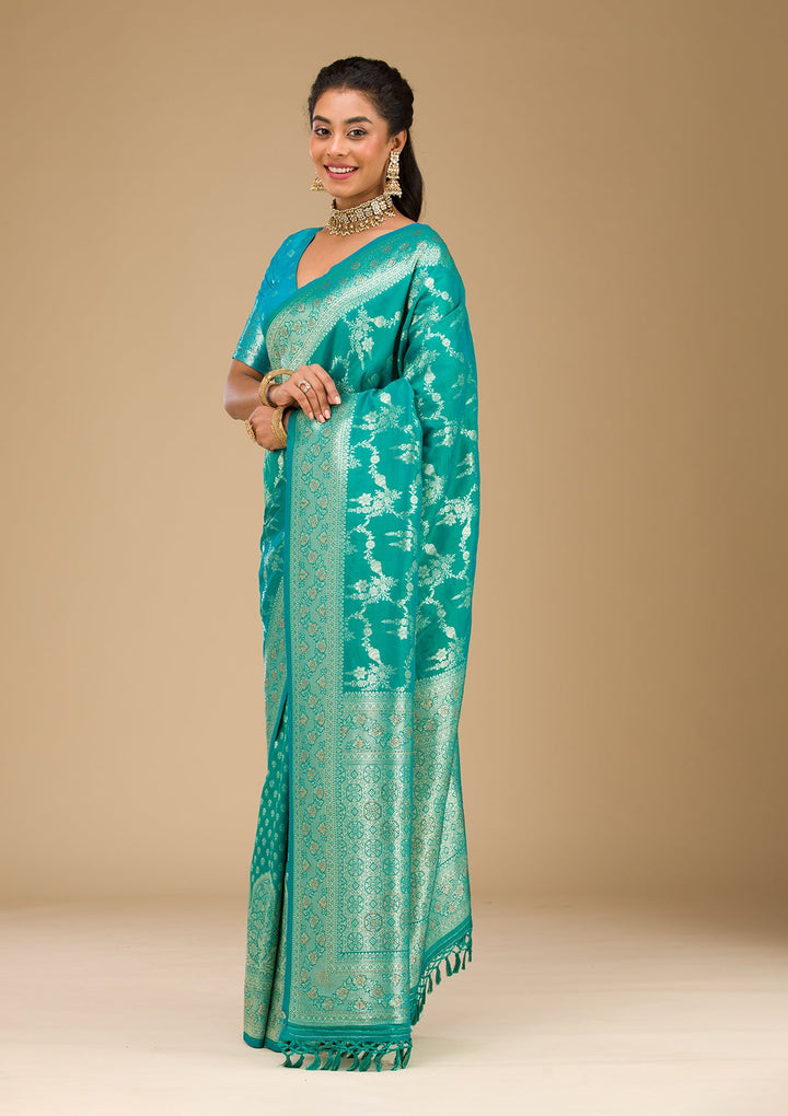 Rama Green Stonework Art Silk Saree-Koskii