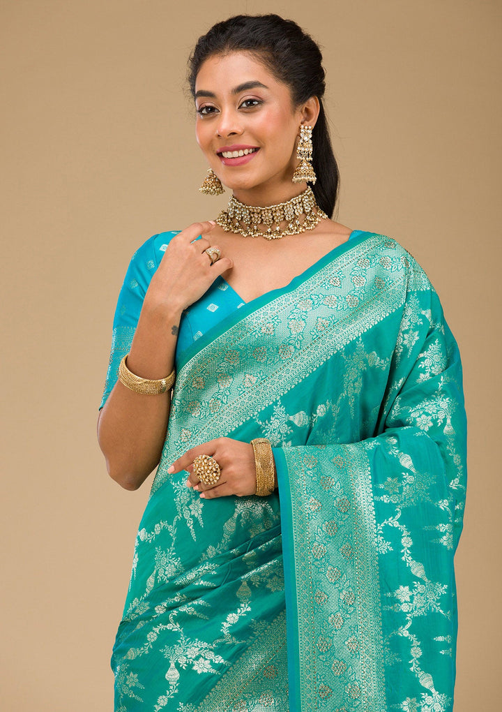 Rama Green Stonework Art Silk Saree-Koskii