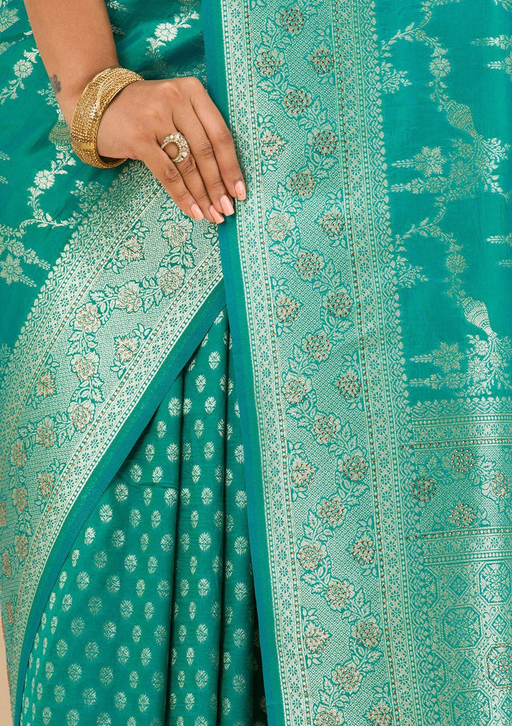Rama Green Stonework Art Silk Saree-Koskii