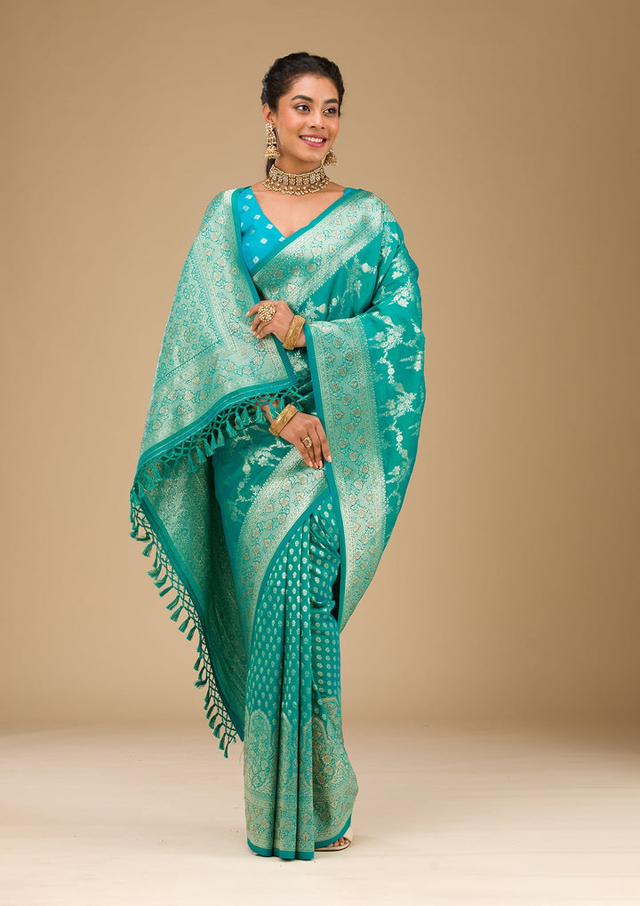Rama Green Stonework Art Silk Saree-Koskii