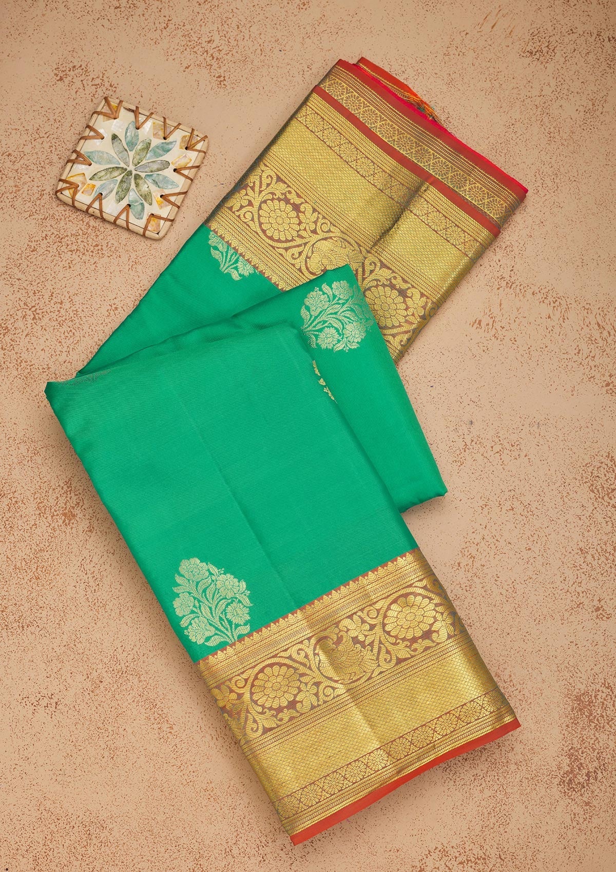 Rama Green Zariwork Pure Silk Saree-Koskii