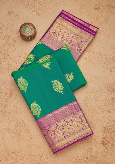 Rama Green Zariwork Pure Silk Saree-Koskii