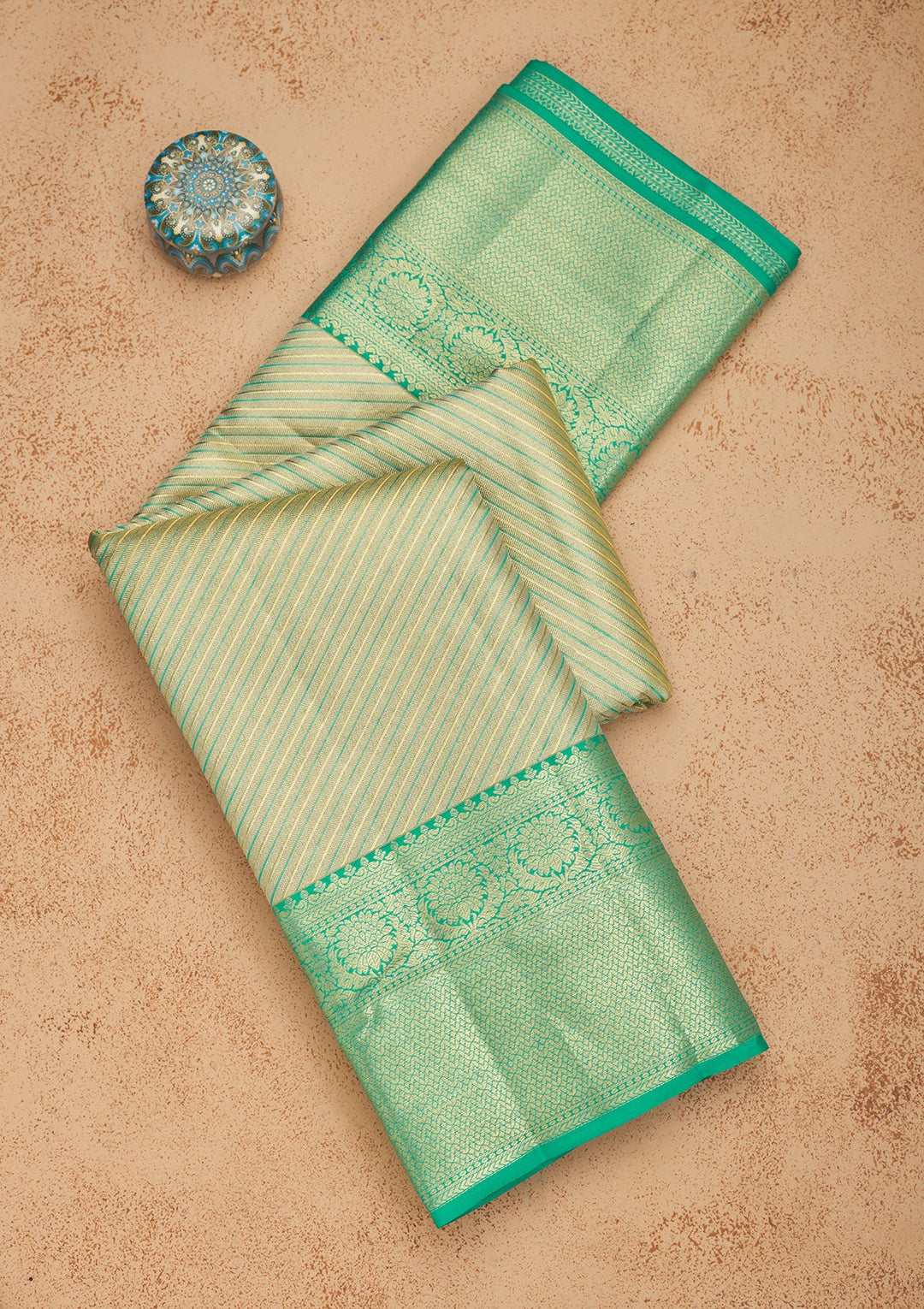 Rama Green Zariwork Pure Silk Saree-Koskii
