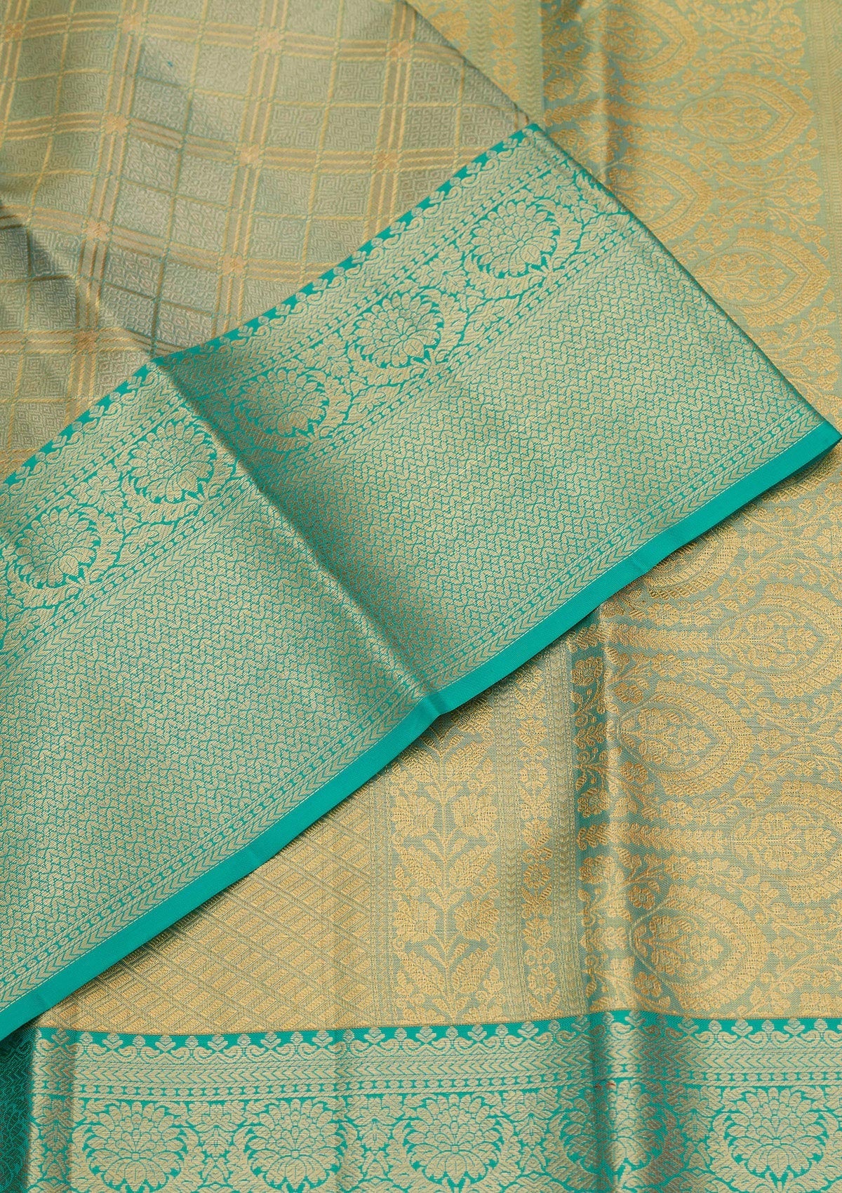 Rama Green Zariwork Pure Silk Saree-Koskii