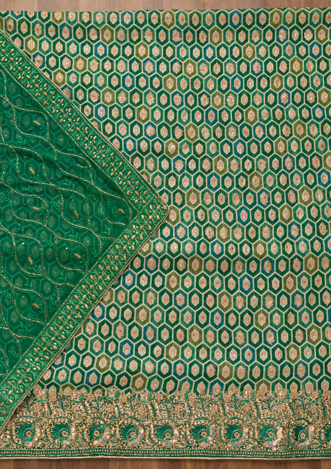 Rama Green Cutdana Georgette Unstitched Salwar Suit-Koskii