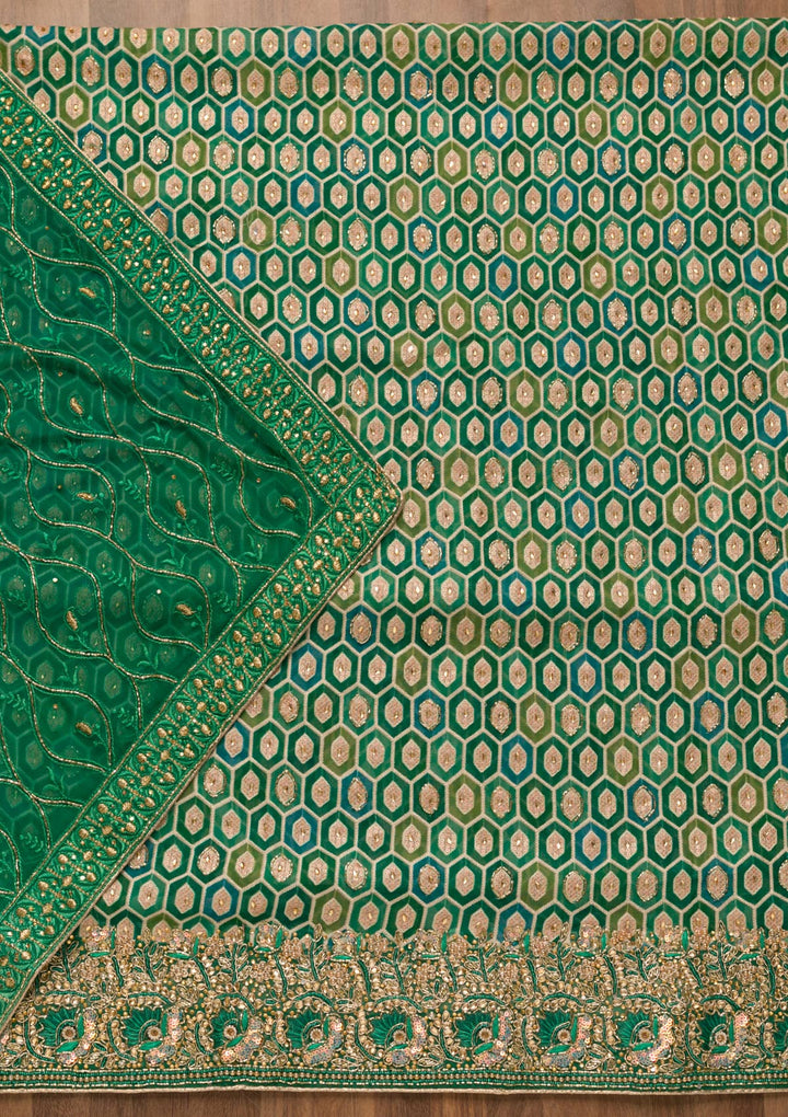 Rama Green Cutdana Georgette Unstitched Salwar Suit-Koskii