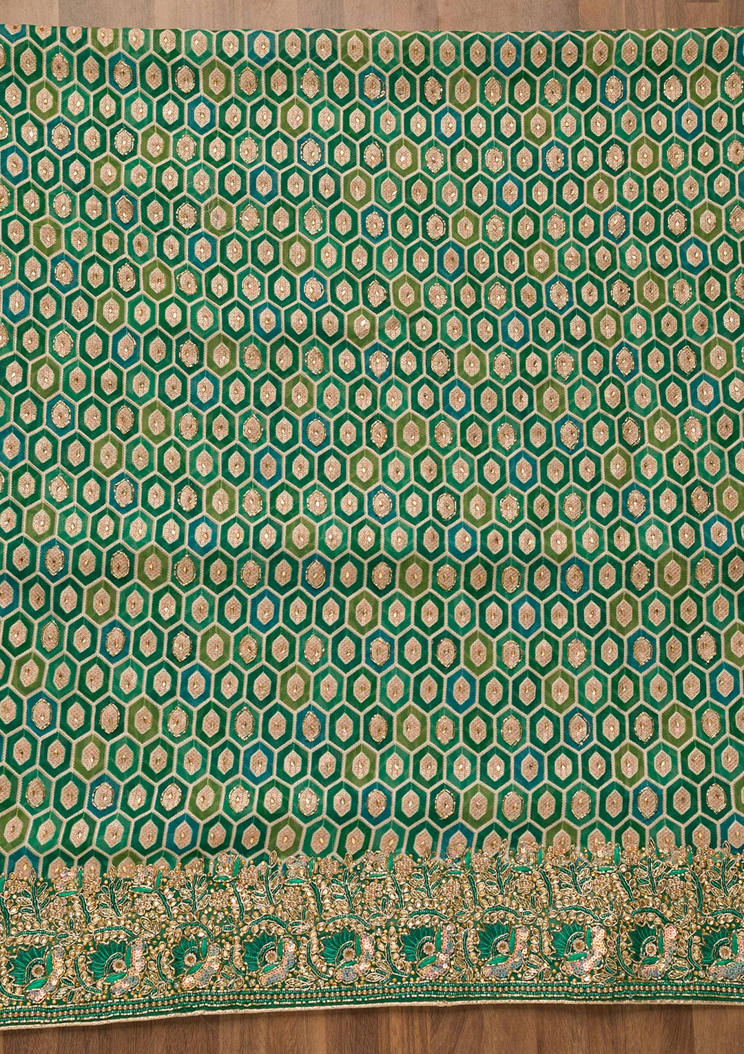 Rama Green Cutdana Georgette Unstitched Salwar Suit-Koskii