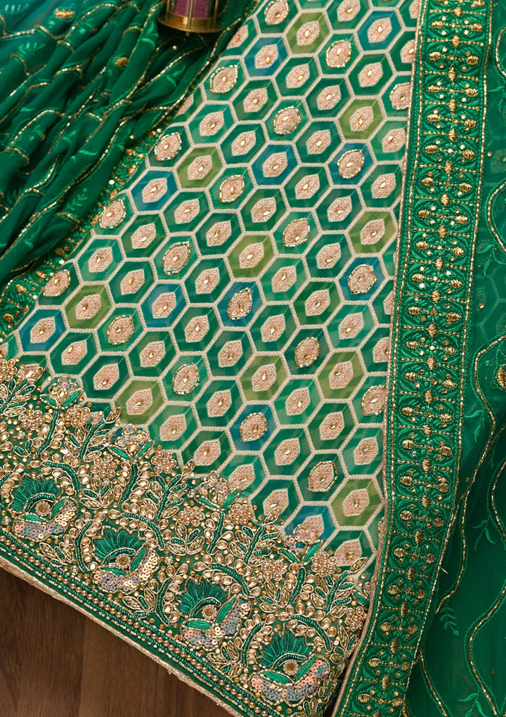 Rama Green Cutdana Georgette Unstitched Salwar Suit-Koskii
