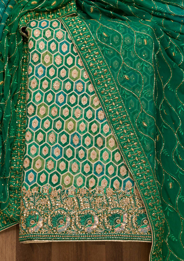 Rama Green Cutdana Georgette Unstitched Salwar Suit-Koskii