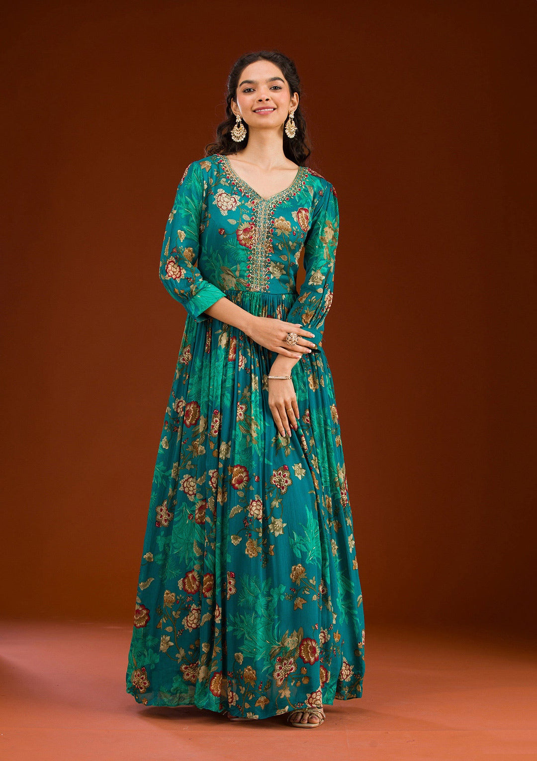 Rama Green Cutdana Semi Crepe Readymade Salwar Suit