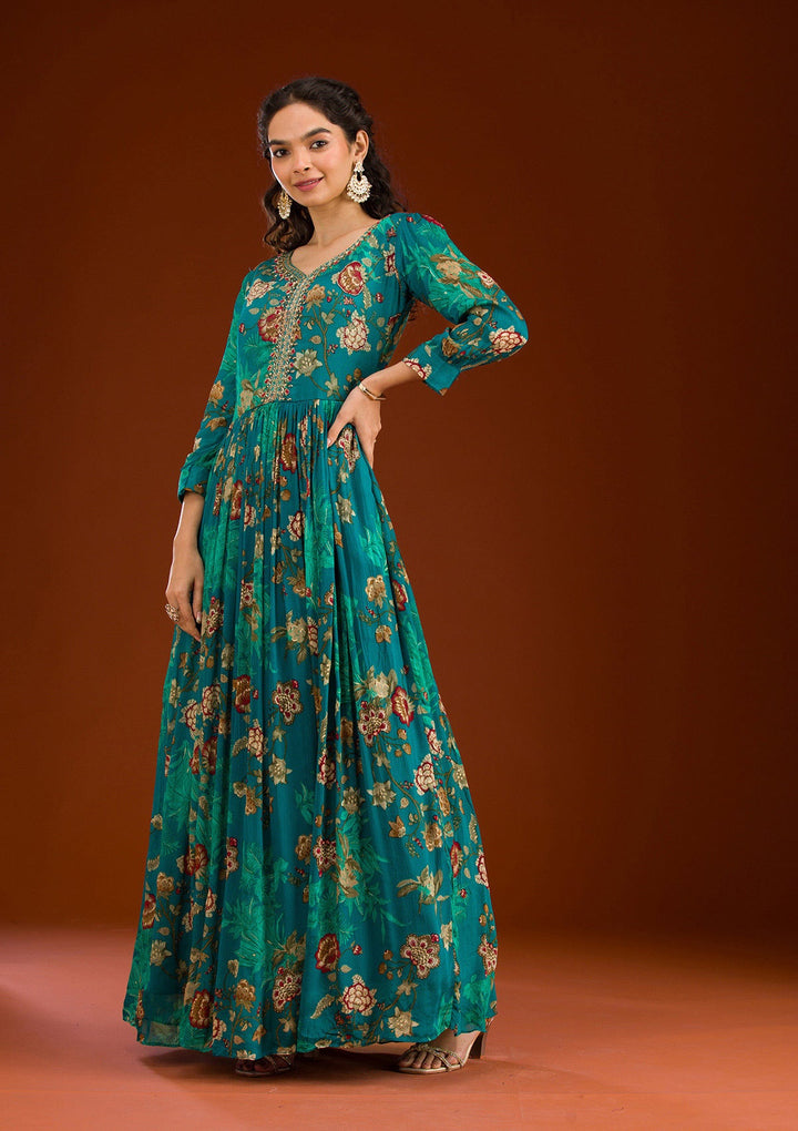 Rama Green Cutdana Semi Crepe Readymade Salwar Suit