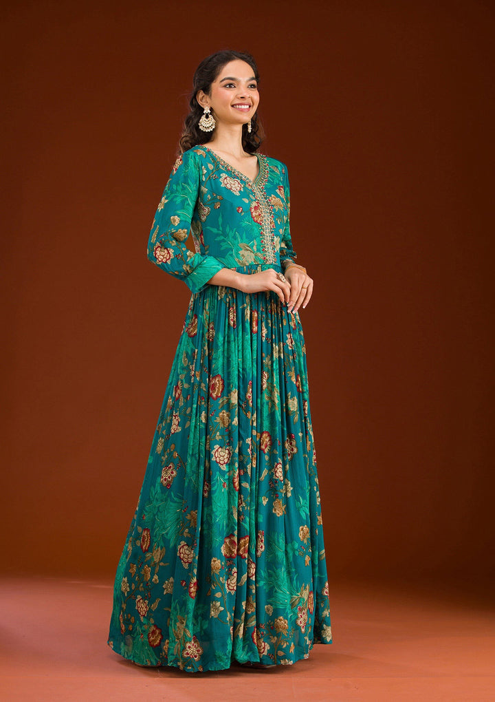 Rama Green Cutdana Semi Crepe Readymade Salwar Suit