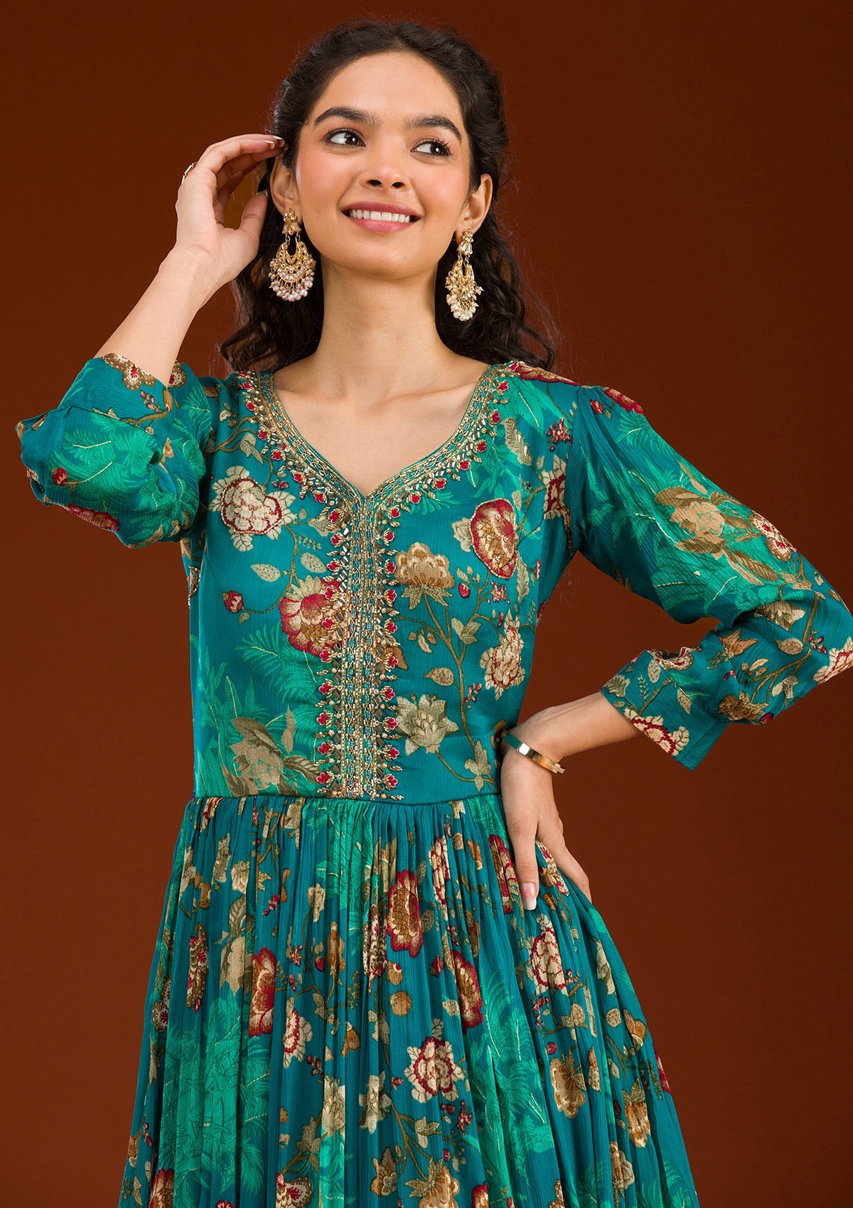 Rama Green Cutdana Semi Crepe Readymade Salwar Suit-Koskii