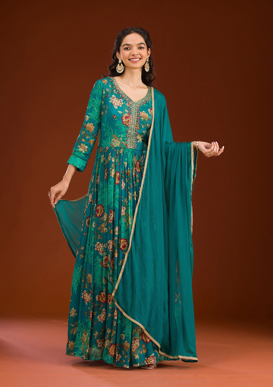 Rama Green Cutdana Semi Crepe Readymade Salwar Suit
