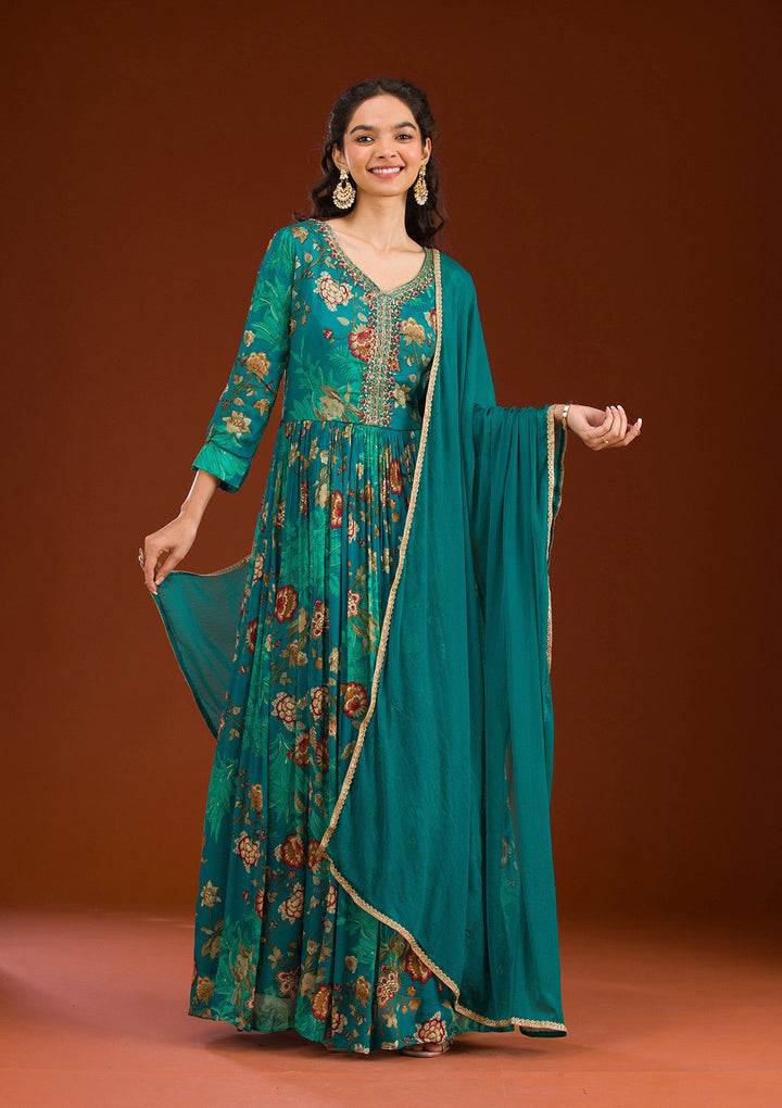 Rama Green Cutdana Semi Crepe Readymade Salwar Suit