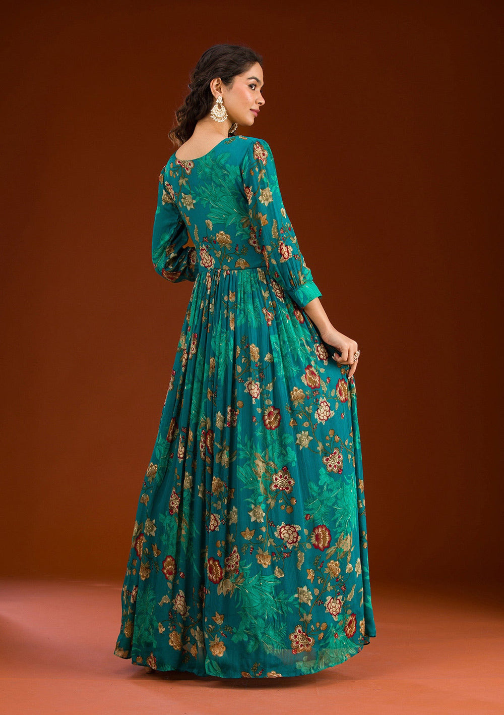 Rama Green Cutdana Semi Crepe Readymade Salwar Suit-Koskii