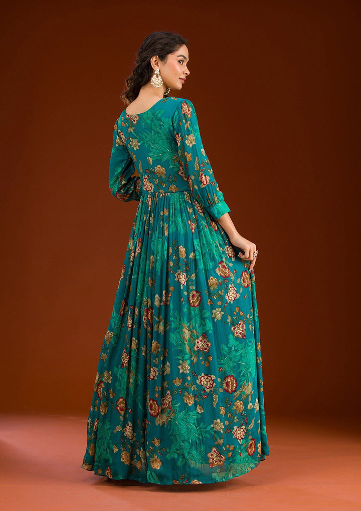 Rama Green Cutdana Semi Crepe Readymade Salwar Suit-Koskii