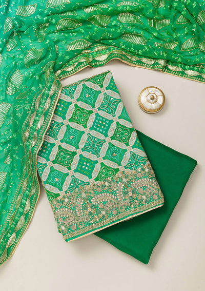 Rama Green Cutdana Semi Crepe Unstitched Salwar Suit-Koskii