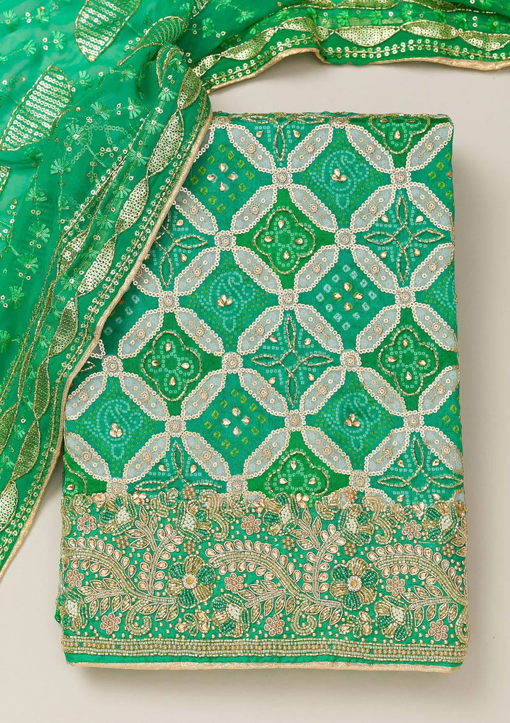 Rama Green Cutdana Semi Crepe Unstitched Salwar Suit-Koskii