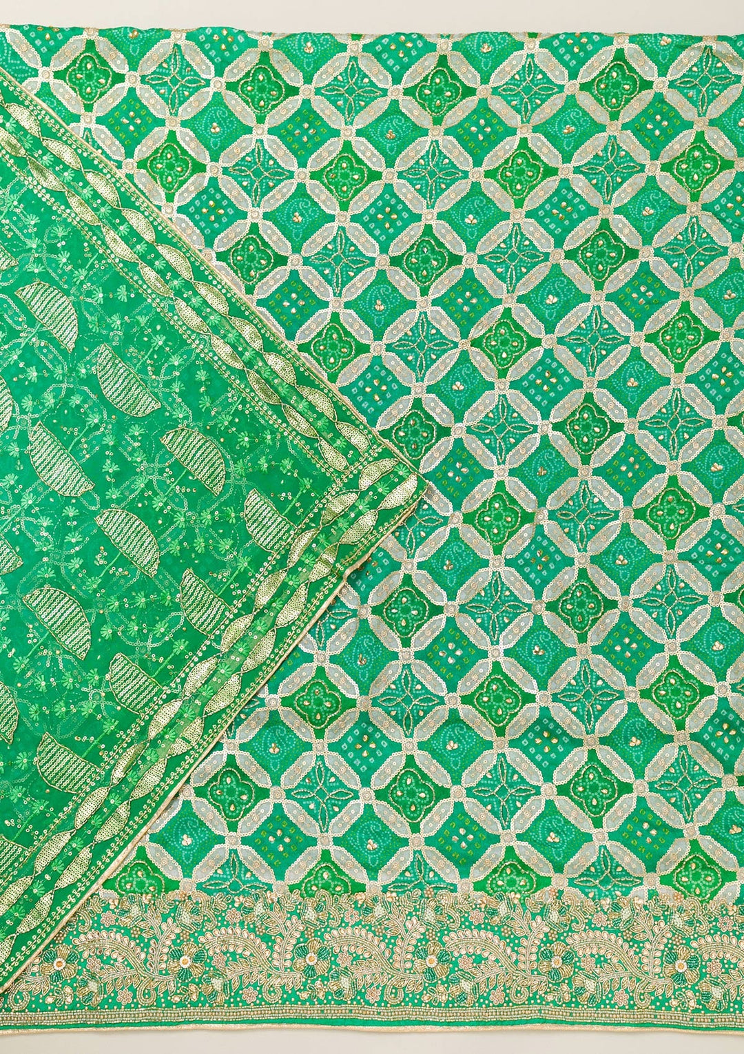 Rama Green Cutdana Semi Crepe Unstitched Salwar Suit-Koskii