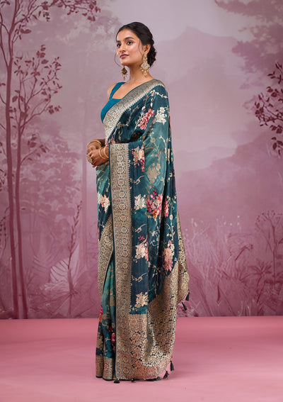 Rama Green Printed Georgette Saree-Koskii