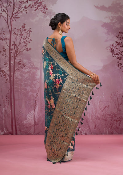 Rama Green Printed Georgette Saree-Koskii