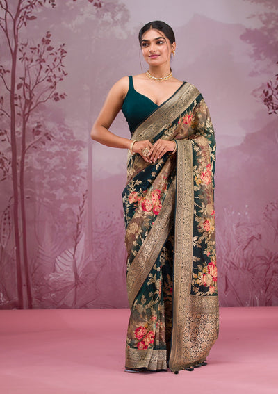 Rama Green Printed Georgette Saree-Koskii