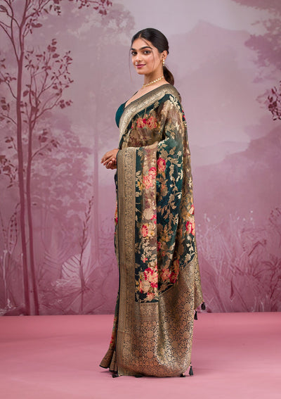 Rama Green Printed Georgette Saree-Koskii