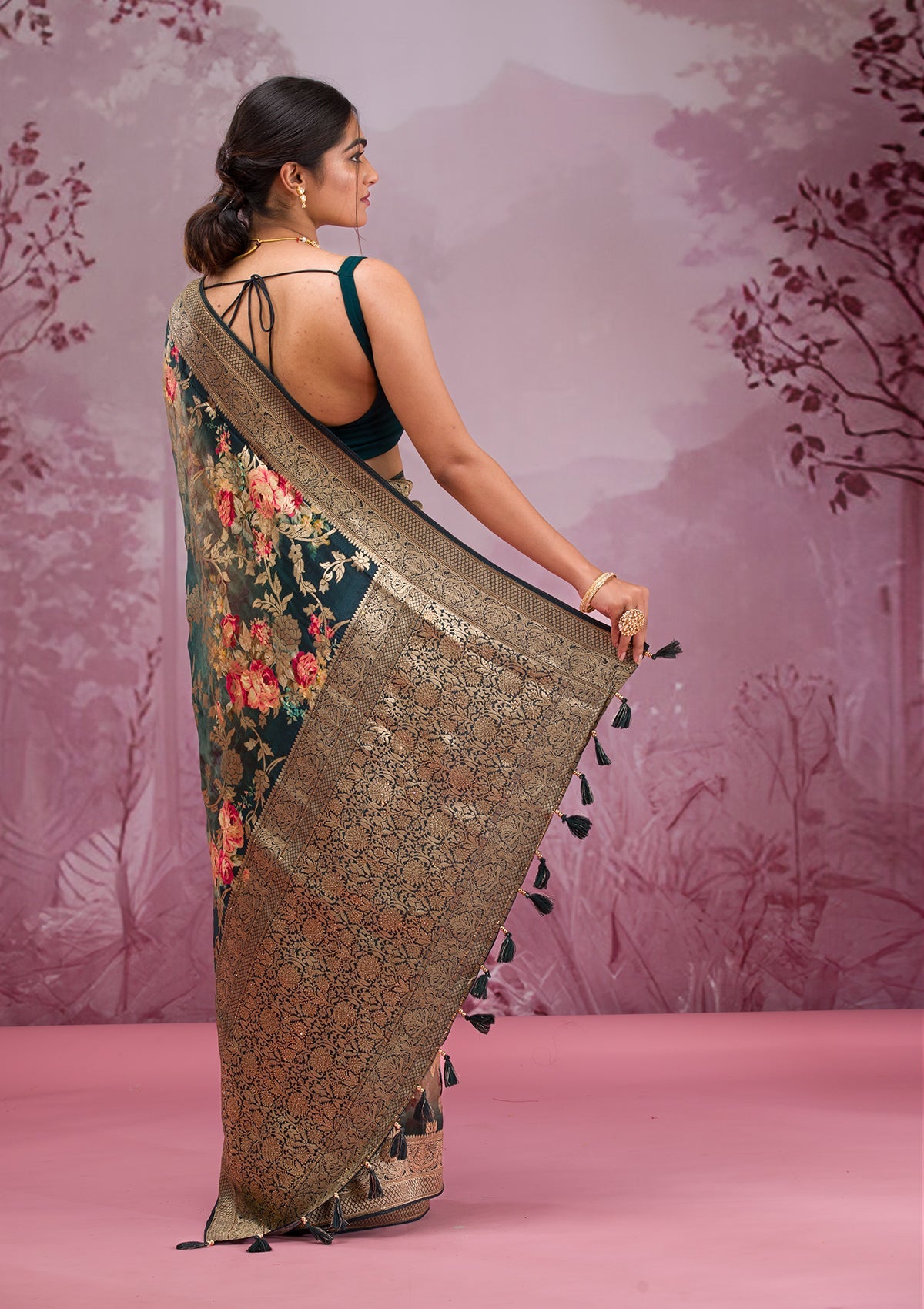 Rama Green Printed Georgette Saree-Koskii