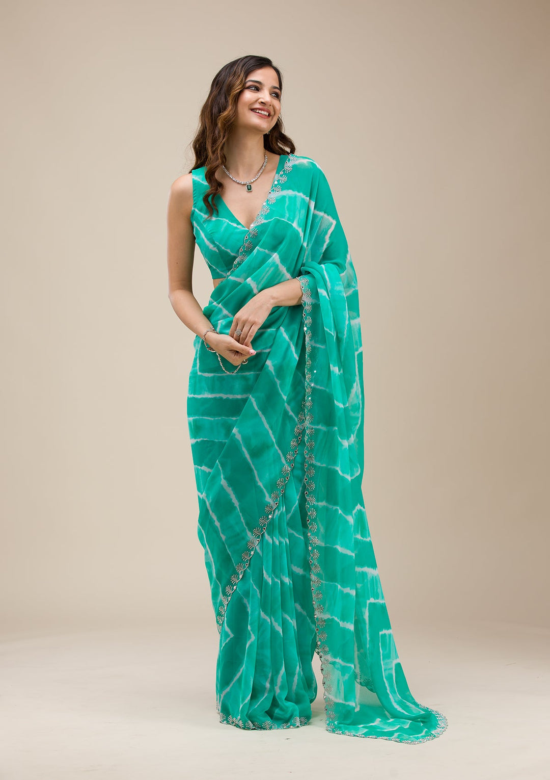 Rama Green Printed Georgette Saree-Koskii